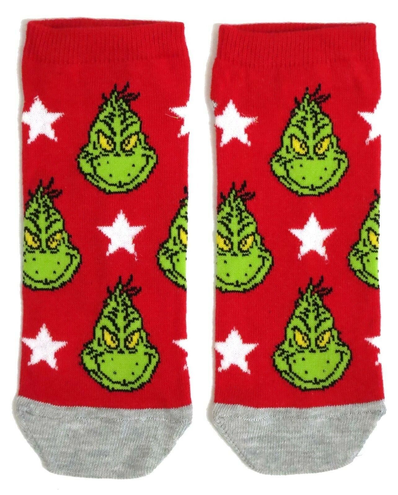 Rote Weihnachtssocken mit Grinch-Köpfen für Damen