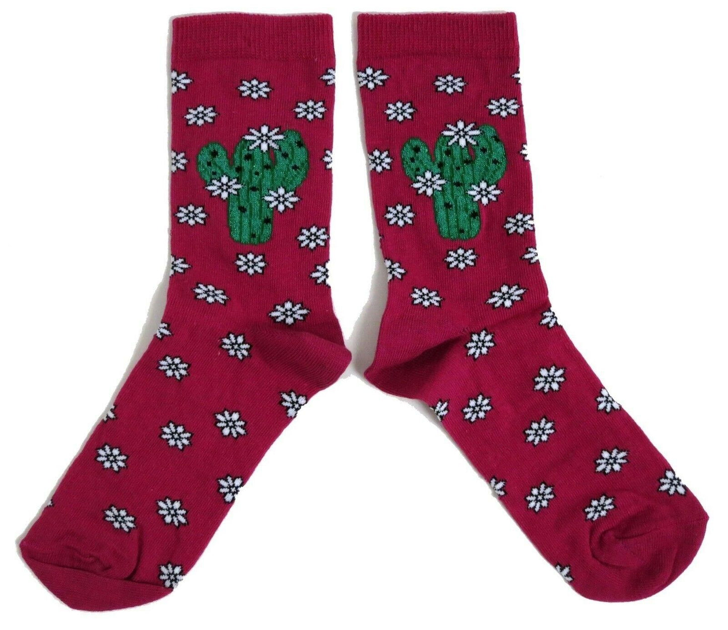 Glitter Mexican Magenta Cactus Cacti Ladies Socks