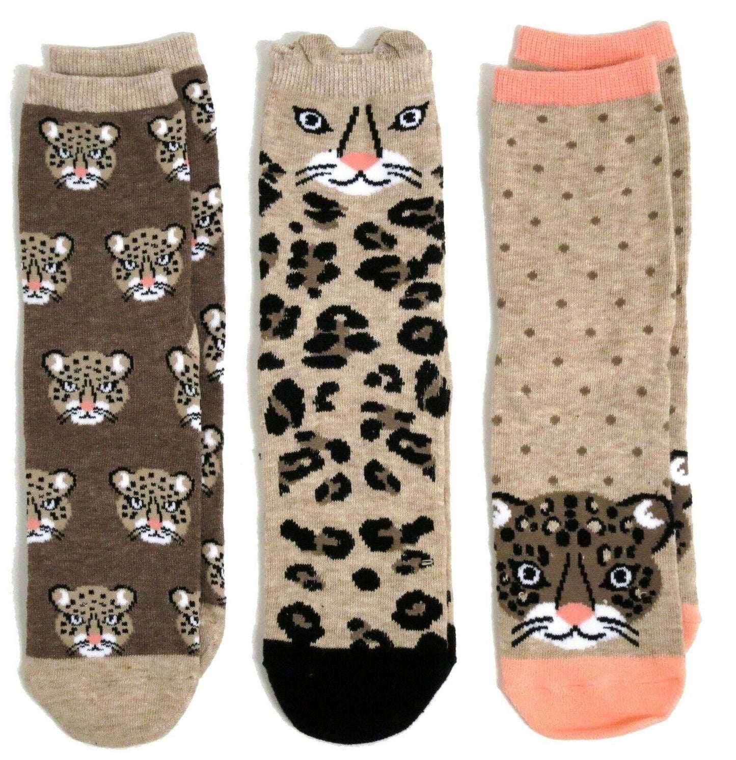 Damen-Socken im 3er-Paar-Design mit Leopardenmuster