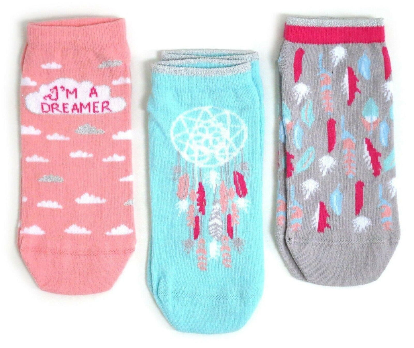 3 Pairs Dream Catcher Feather And Clouds Shoe Liners Ladies Socks