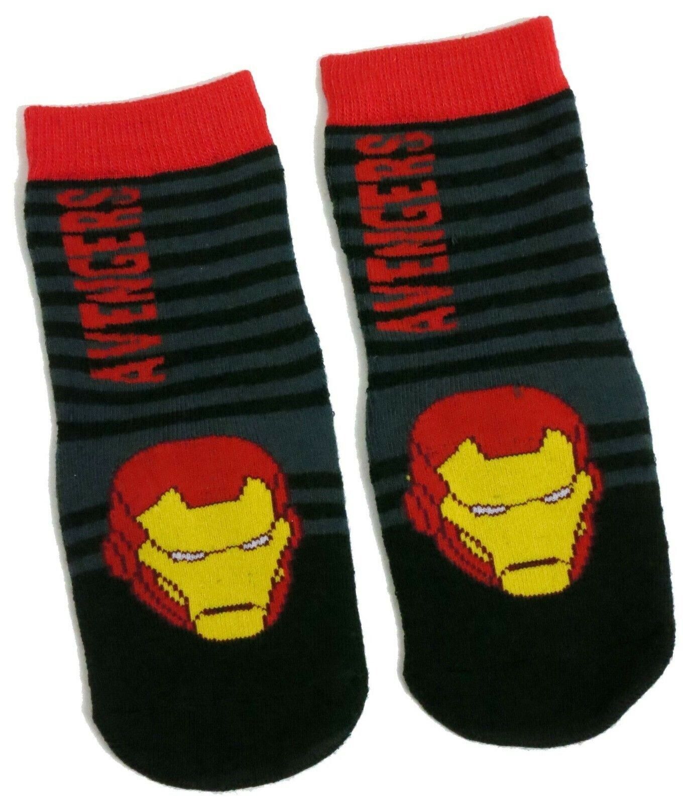 Boys Marvel Iron Man Face Black Striped Slipper Socks UK Size 6-8 / 1-3 Years