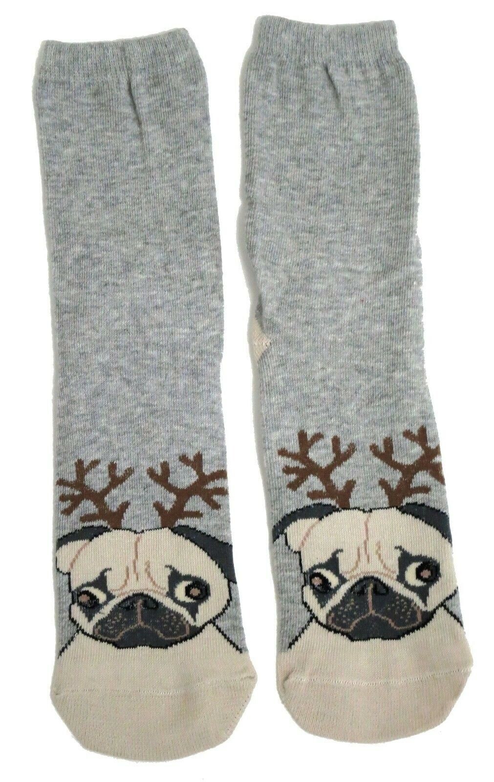 Festive Pug With Antlers Christmas Ladies Socks