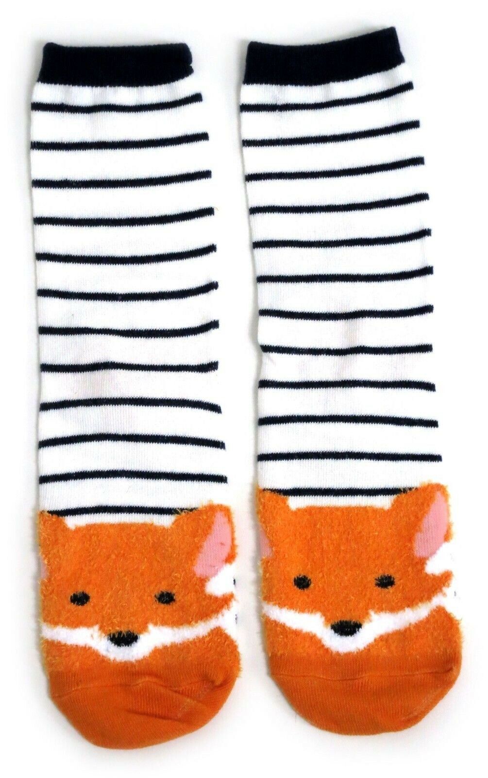 Damensocken mit roten und roten Streifen und Fuchsmuster in Blau