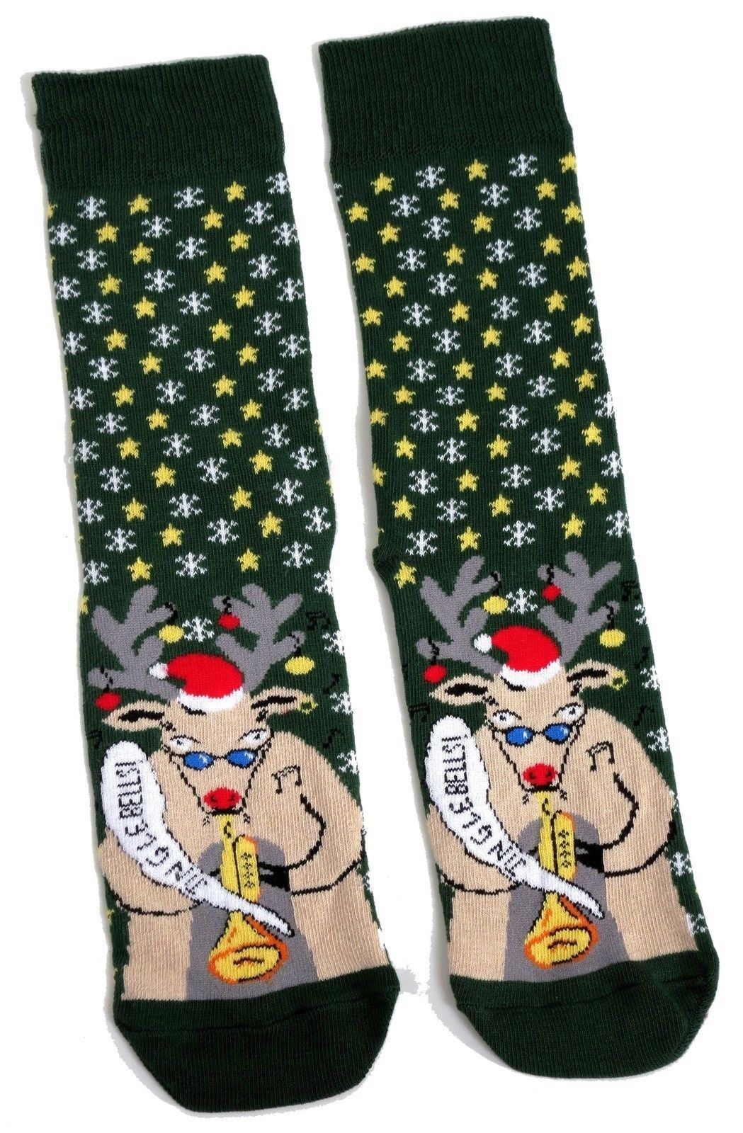 Jazz Christmas Reindeer Green Mens Socks
