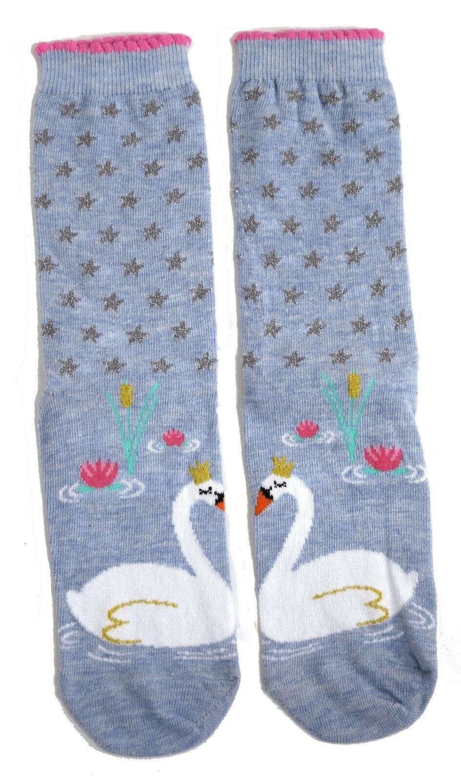 Damen Socken mit Schwanenprinzessin und Seerosen, Blau