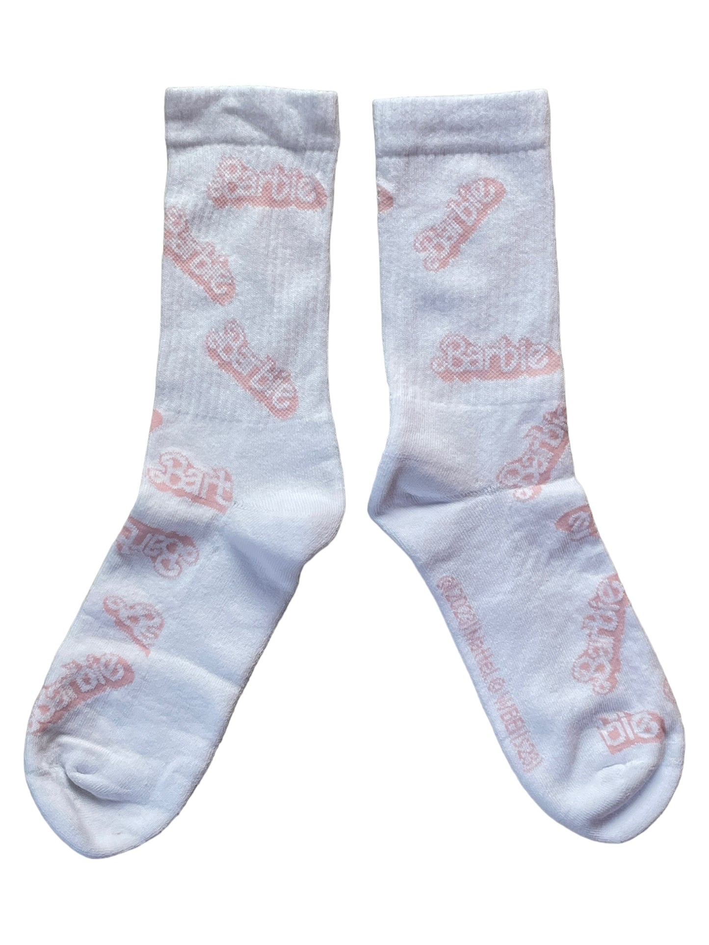 Barbie Multi Logo White Ribbed Mens Socks