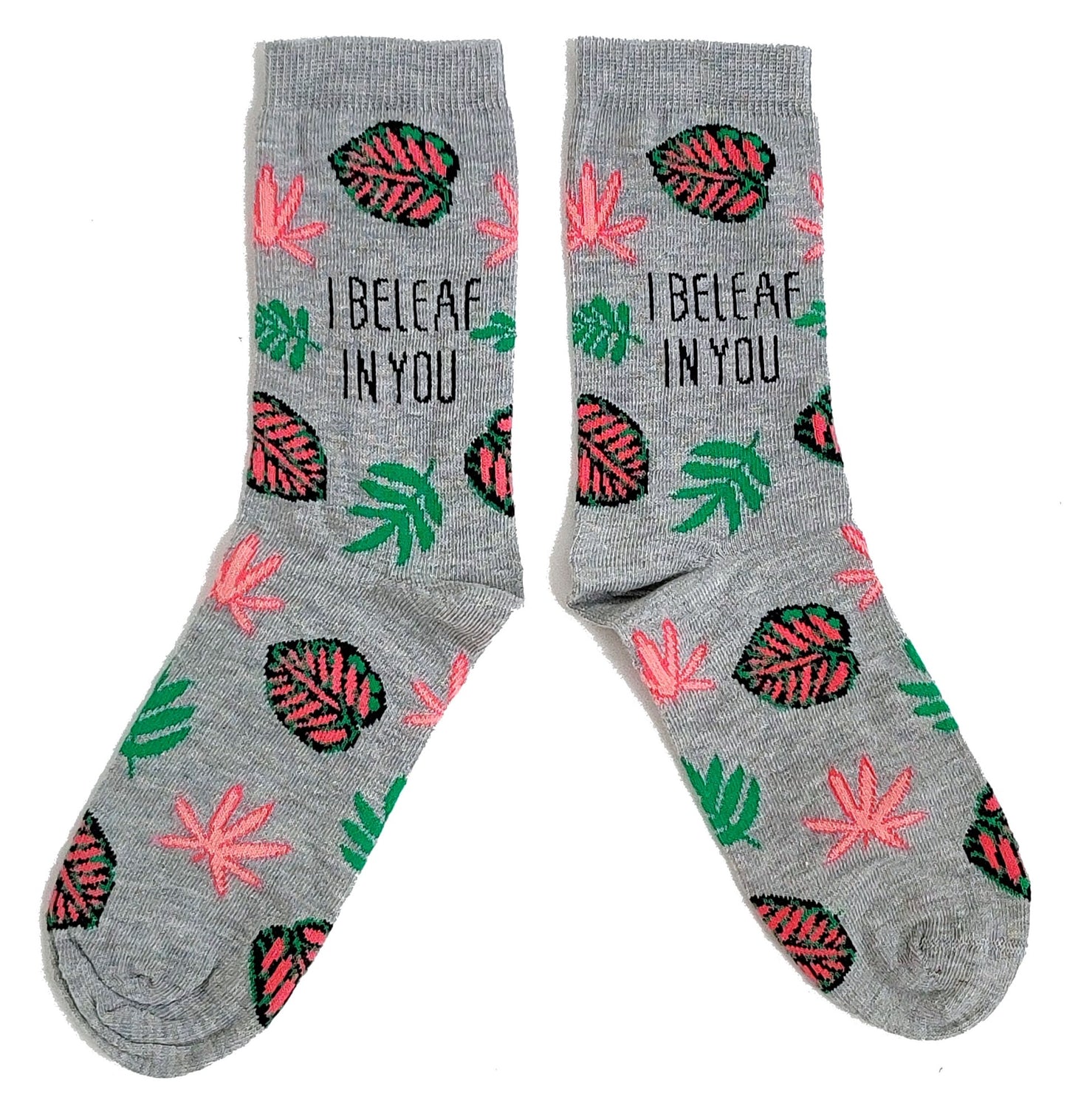 Graue vegane Socken „I Beleaf In You Gardener“ für Damen