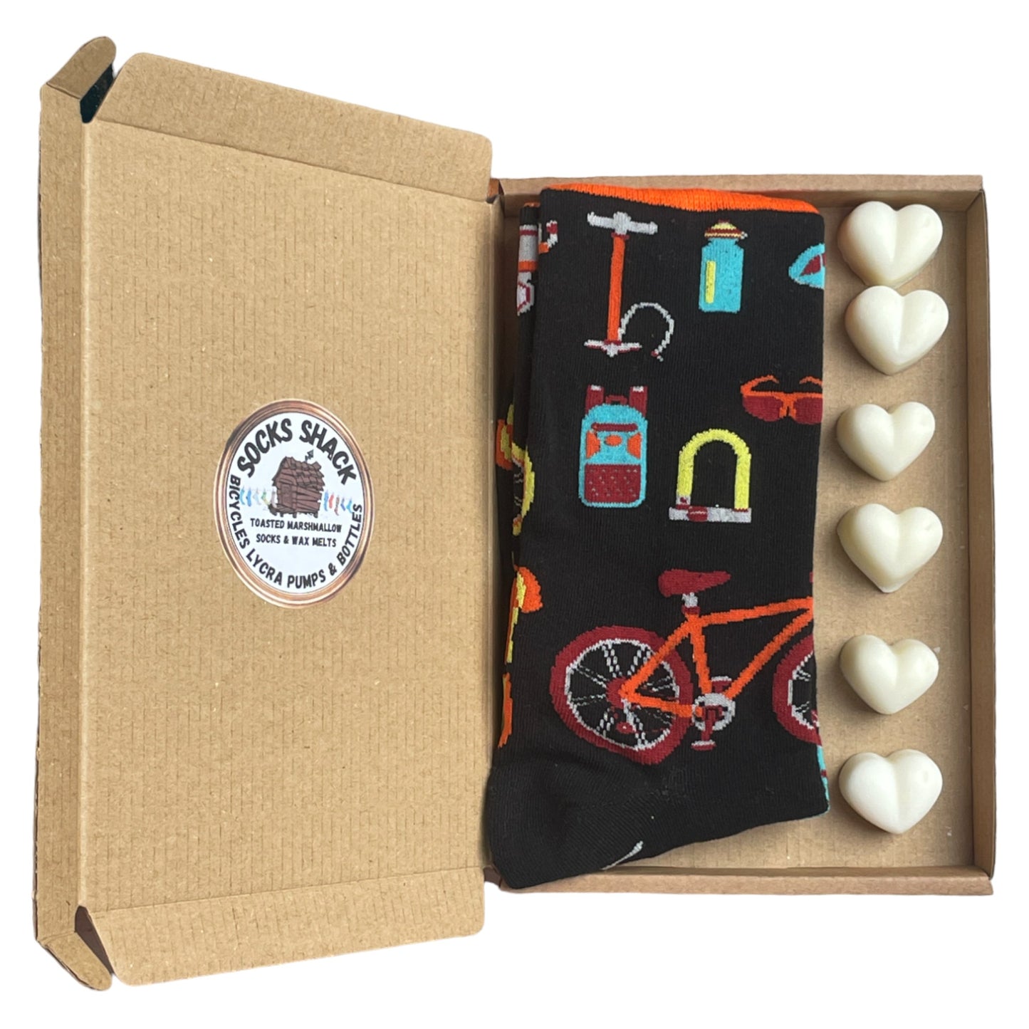 Geschenkset mit Lycra-Pumpen und Flaschen für Herren-Fahrräder, Socken und Duftwachs zur Auswahl