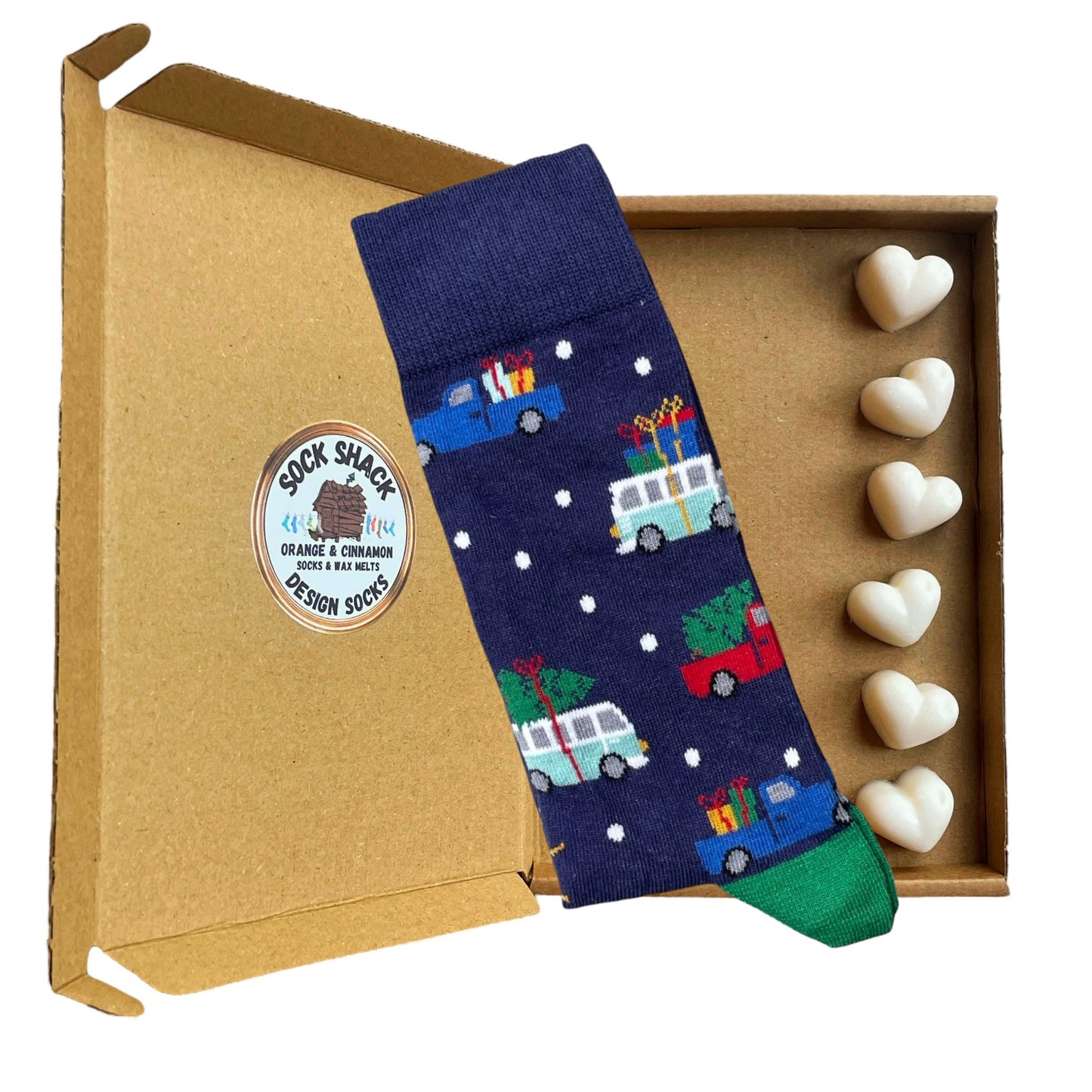 Christmas Campervan & Pickup Truck Mens Socks & Wax Melts Gift Set Choice Of Fragrance