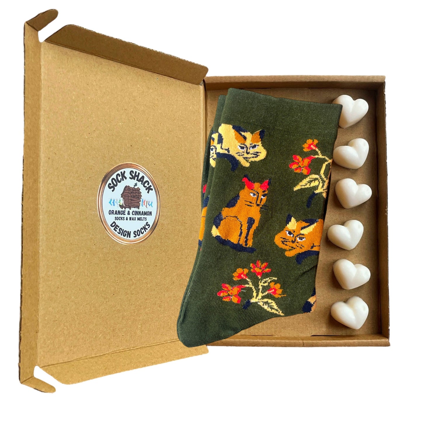 Pounce Of Sleepy Ginger Tom Cats Ladies Socks & Wax Melts Gift Set Choice Of Fragrance