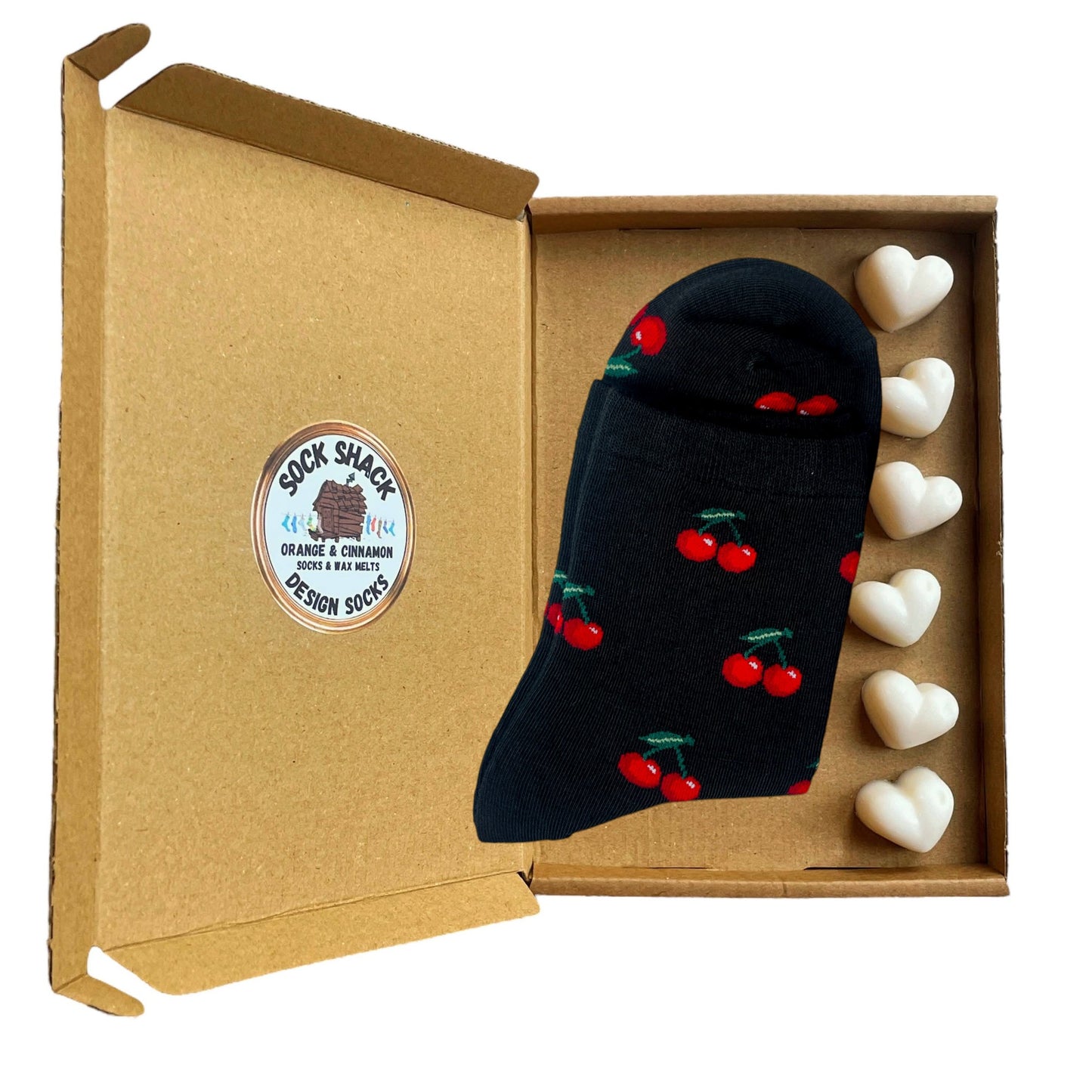 Fruity Pair of Morello Cherries Ankle Ladies Socks & Wax Melts Gift Set Choice Of Fragrance
