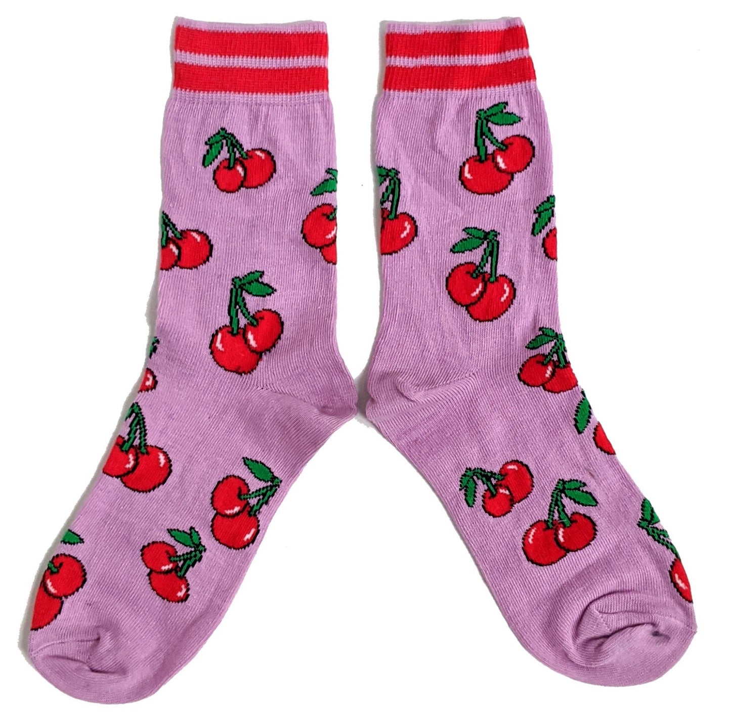 Pink Fruity Cherry Pairs Of Cherries Ladies Socks