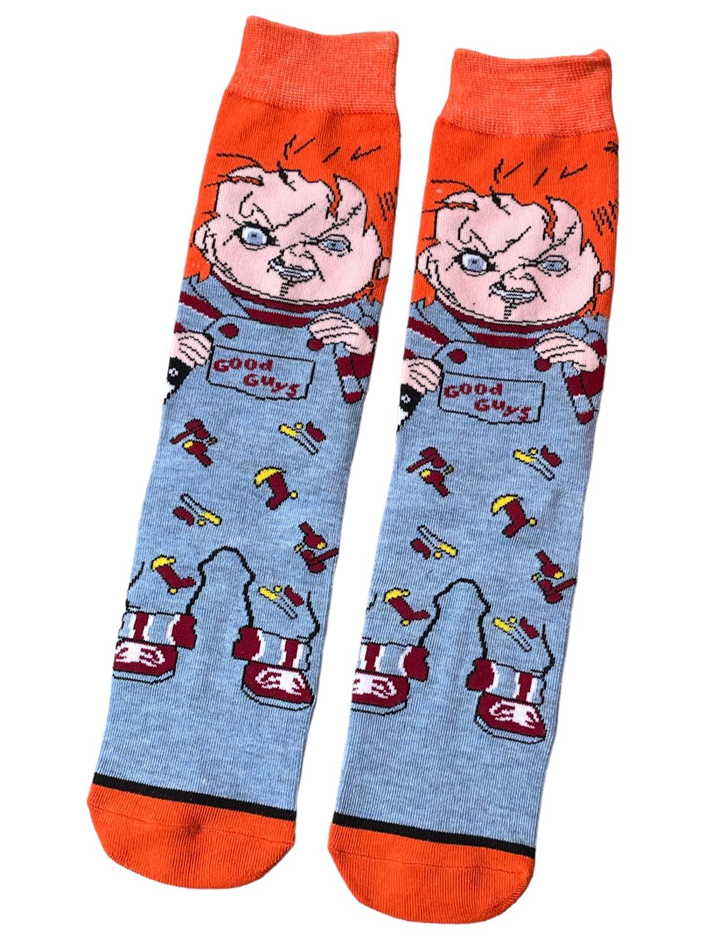Chucky Doll Horror Orange Topped Blue Mens Socks
