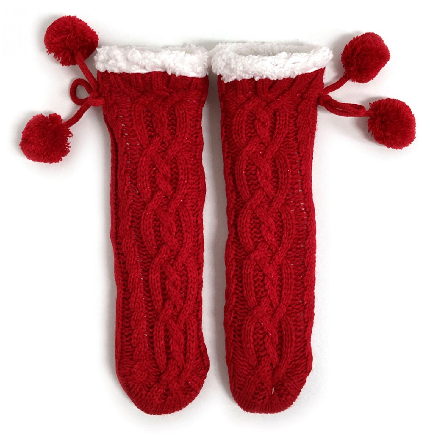Festive Red Knit Gripper Slipper Boot Ladies Socks