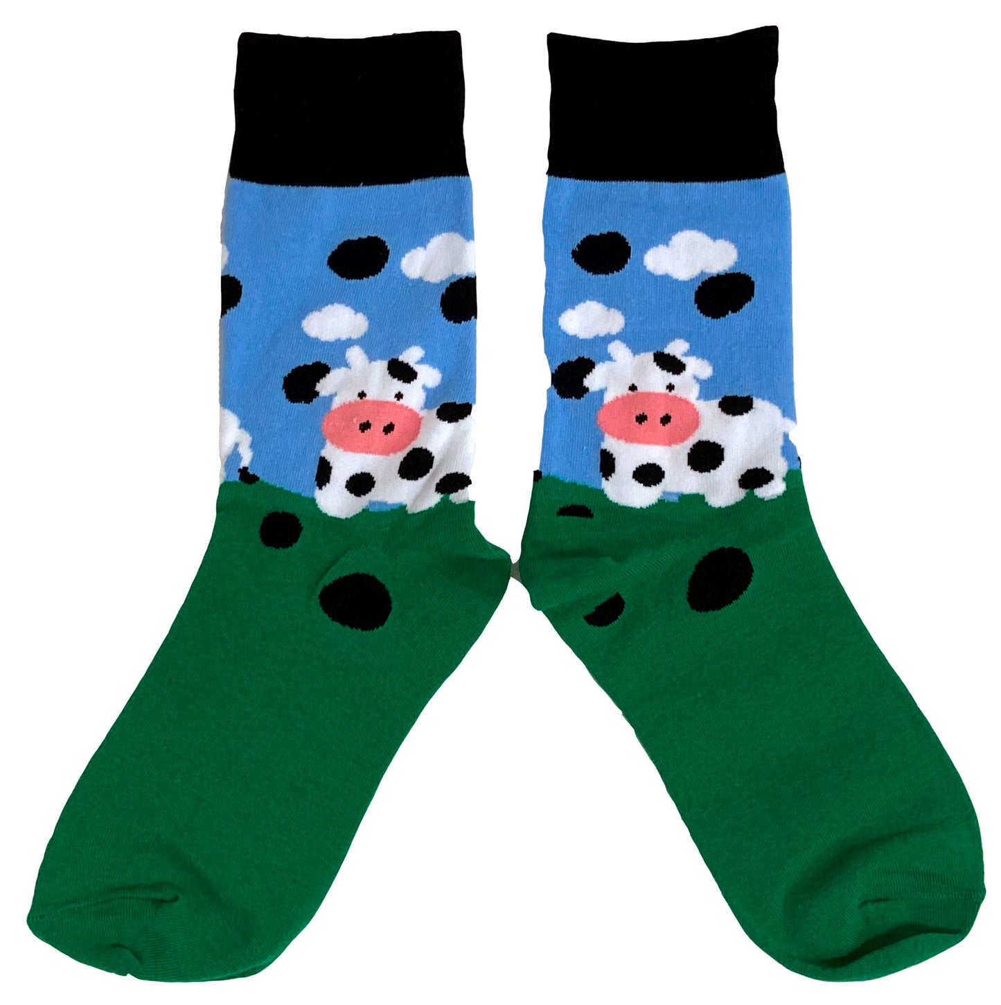 Cute Cow On The Farm Blue Green Ladies Socks