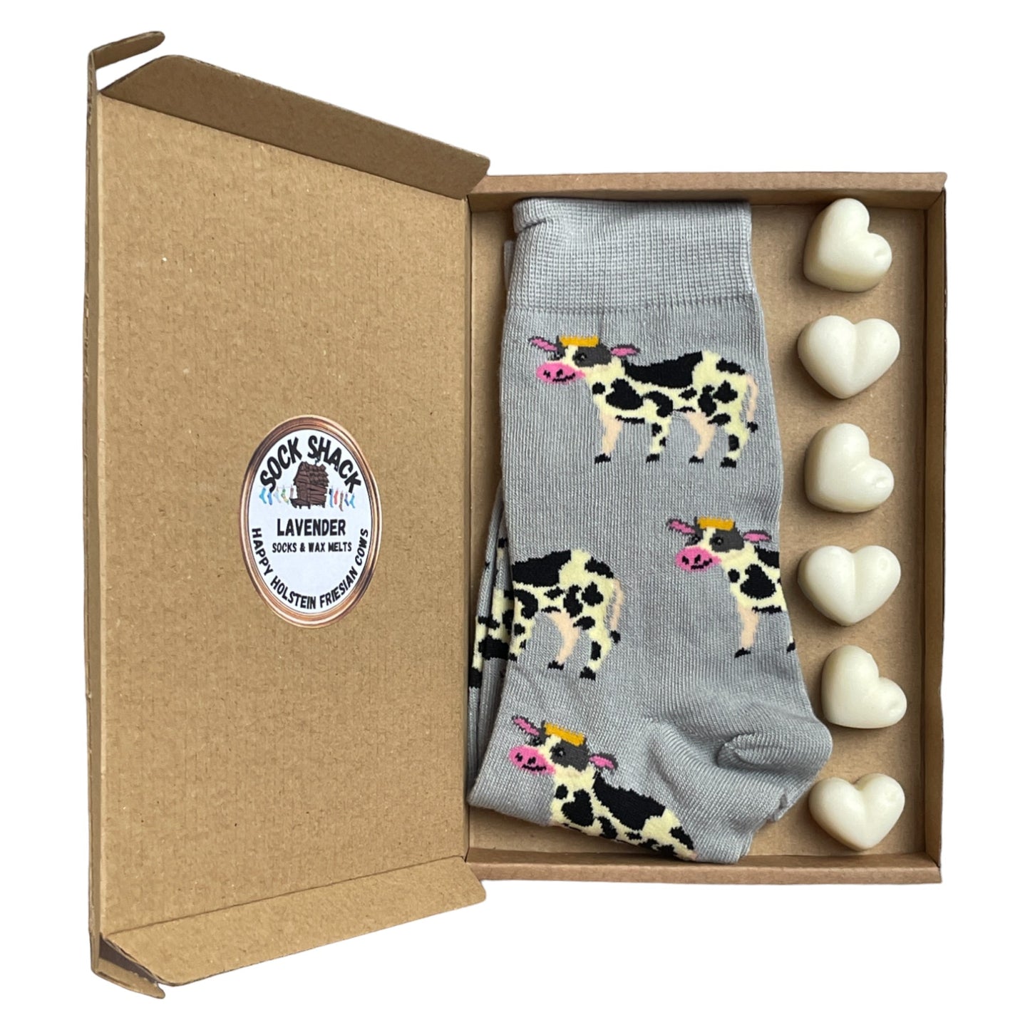 Herd Of Happy Holstein Friesian Cows Ladies Socks & Wax Melts Gift Set Choice Of Fragrance