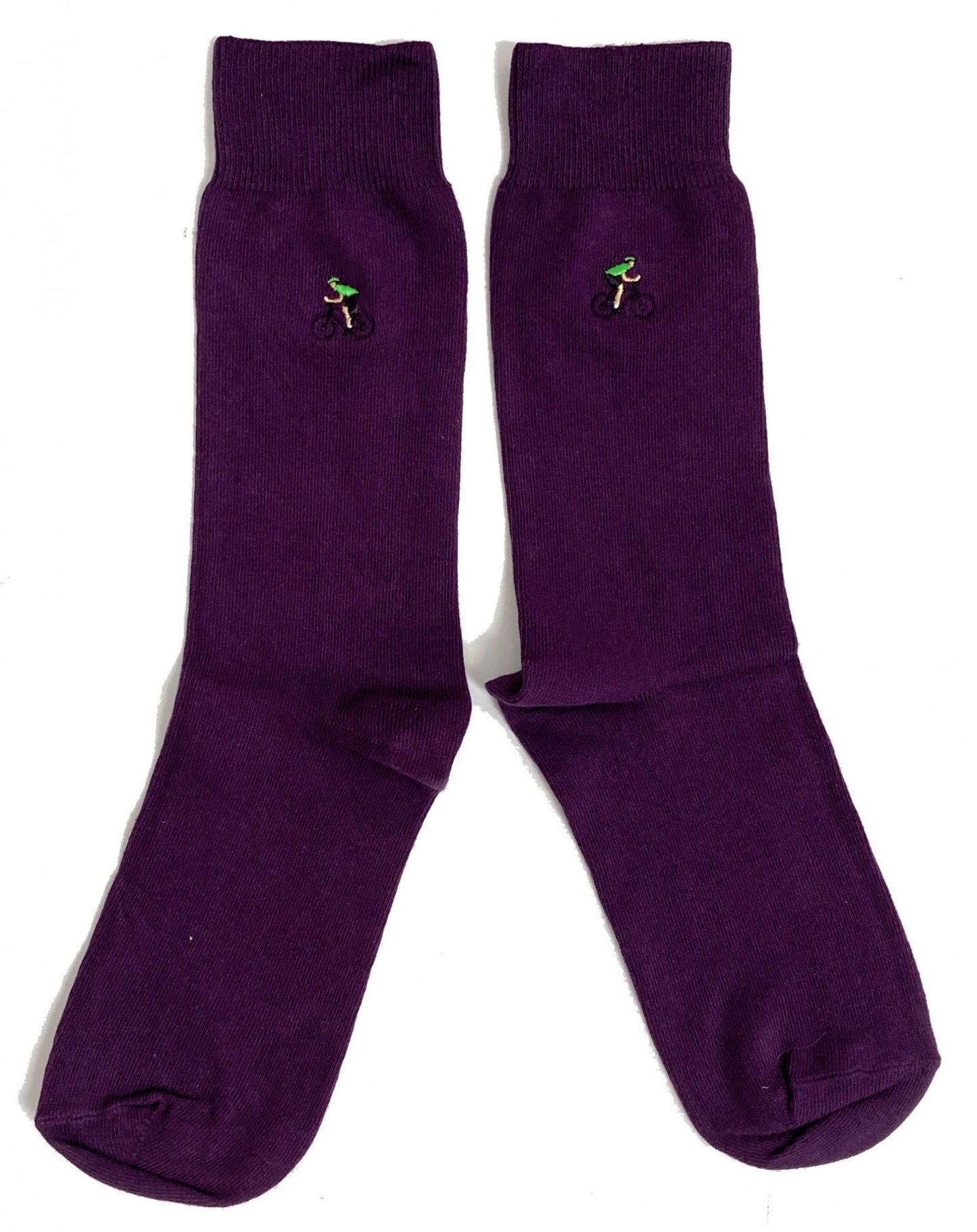 Racing Bike Cyclist Embroidered Purple Mens Socks