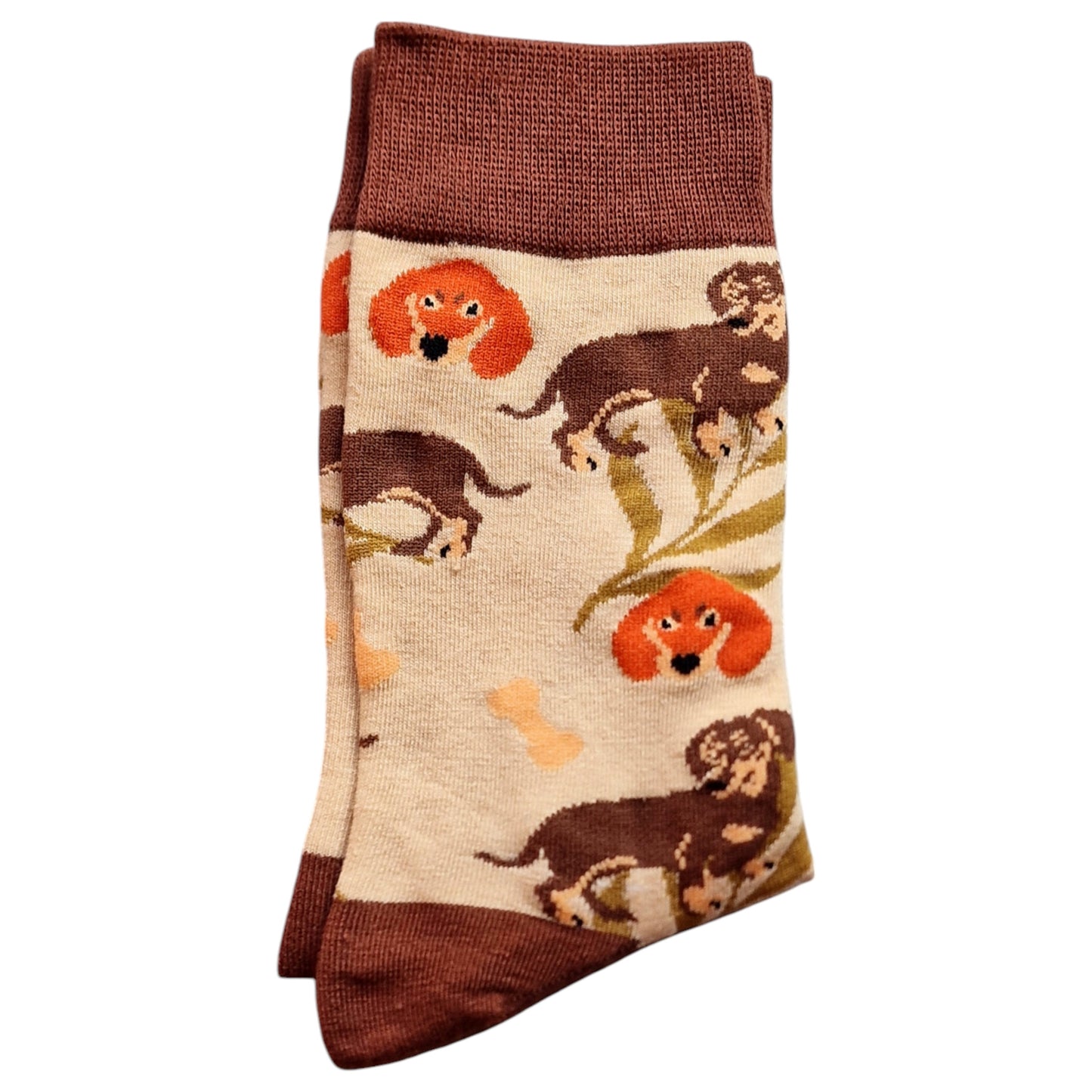 Abstract Dachshunds Sausage Dogs Taupe Ladies Socks