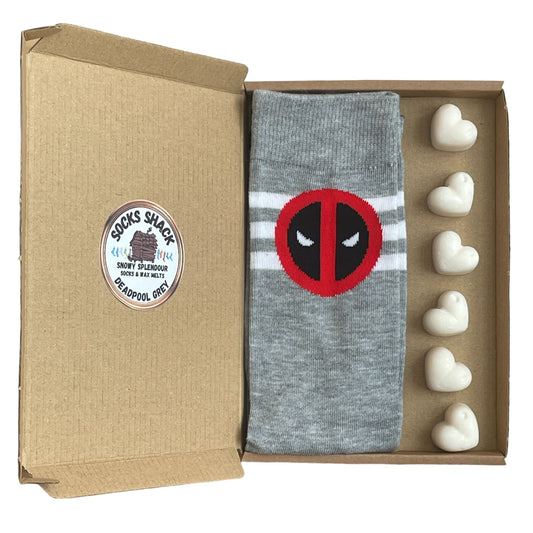 Deadpool Grey Mens Socks & Wax Melts Gift Set Choice Of Fragrance
