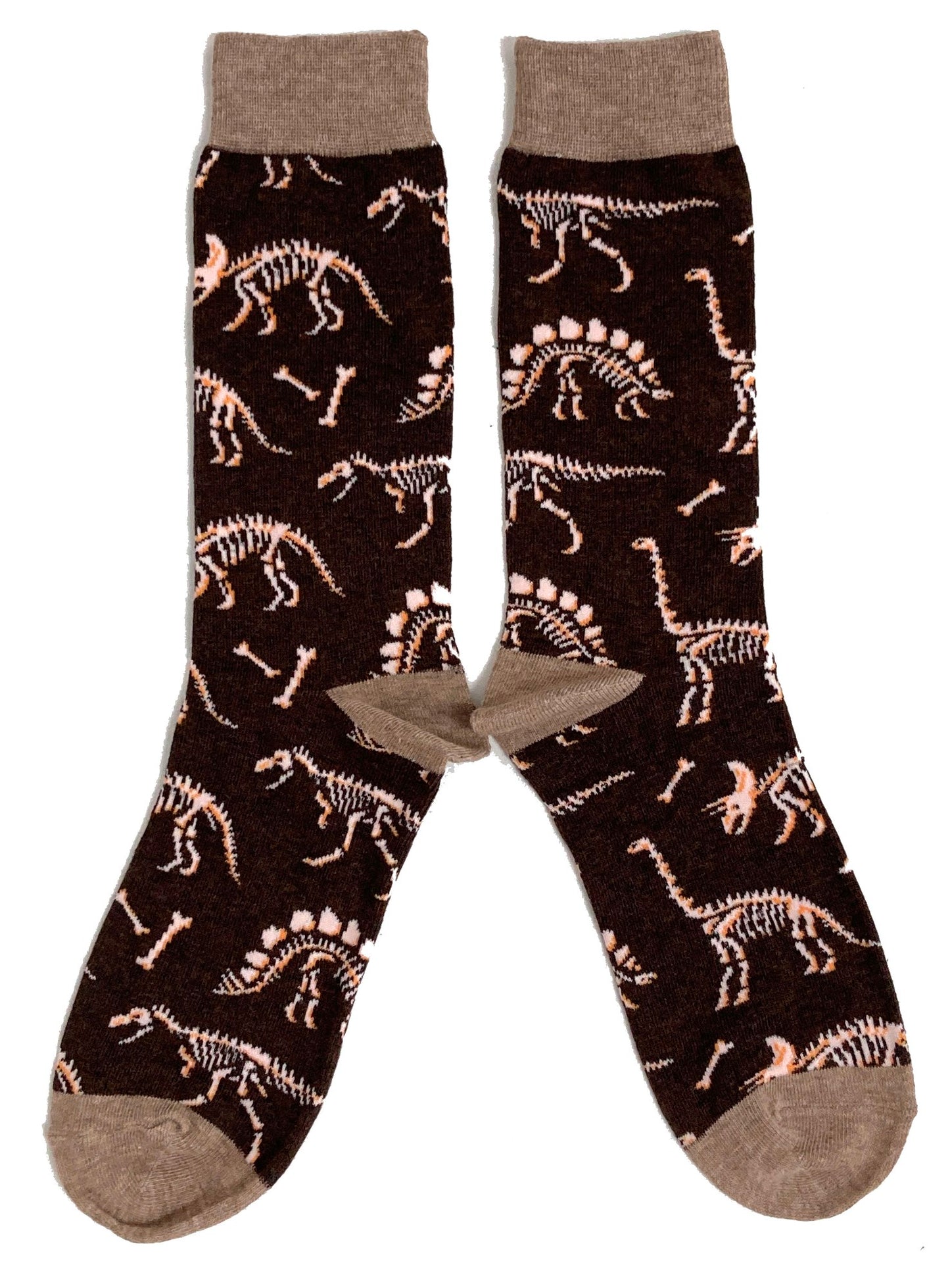 Braune Socken für Herren mit Dinosaurier-Skelett und Paläontologen