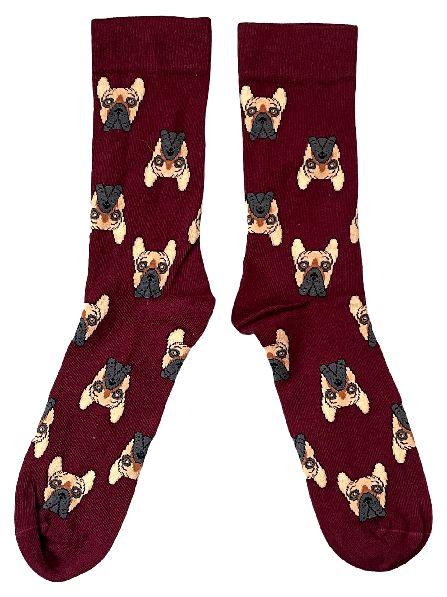 Deep Red French Bulldog Multi Faces Mens Socks