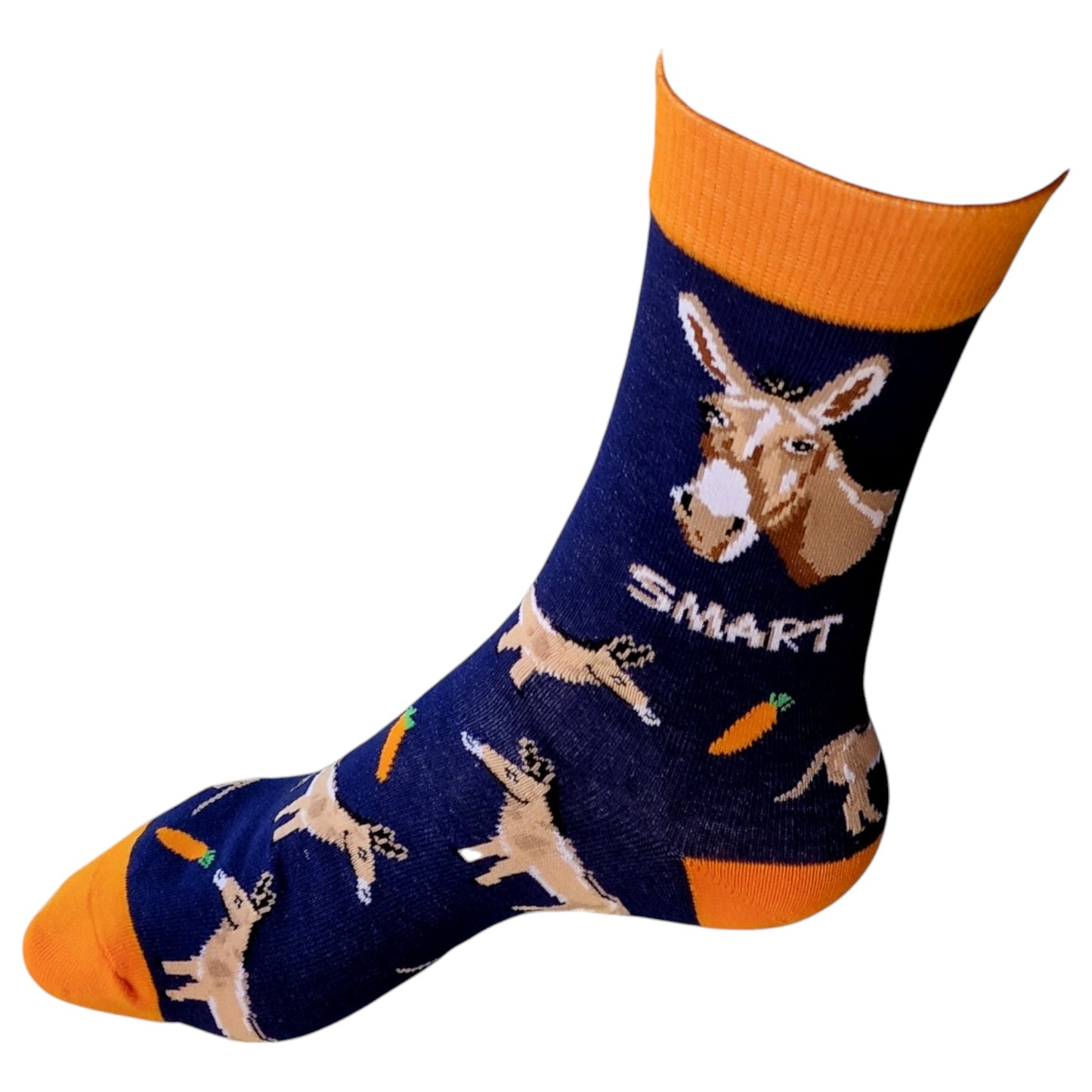 Donkey Face Mule Smart Ass And Carrots Soft Blue And Orange Mens Socks