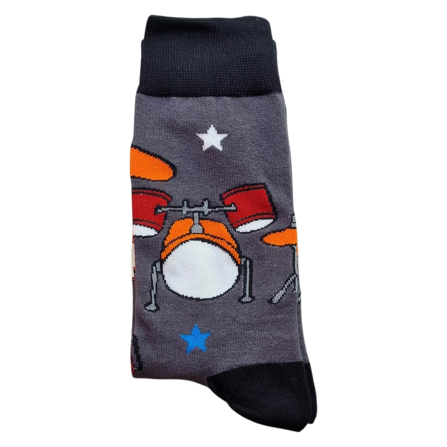 Drum Kit & Cymbals Musician Drummer Rock Stars Mens Grey Socks