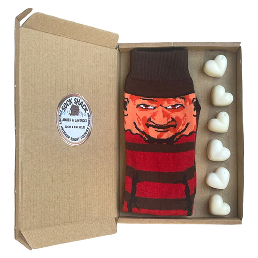 Freddy Krueger Bright Colours Horror Ladies Socks & Wax Melts Gift Set Choice Of Fragrance