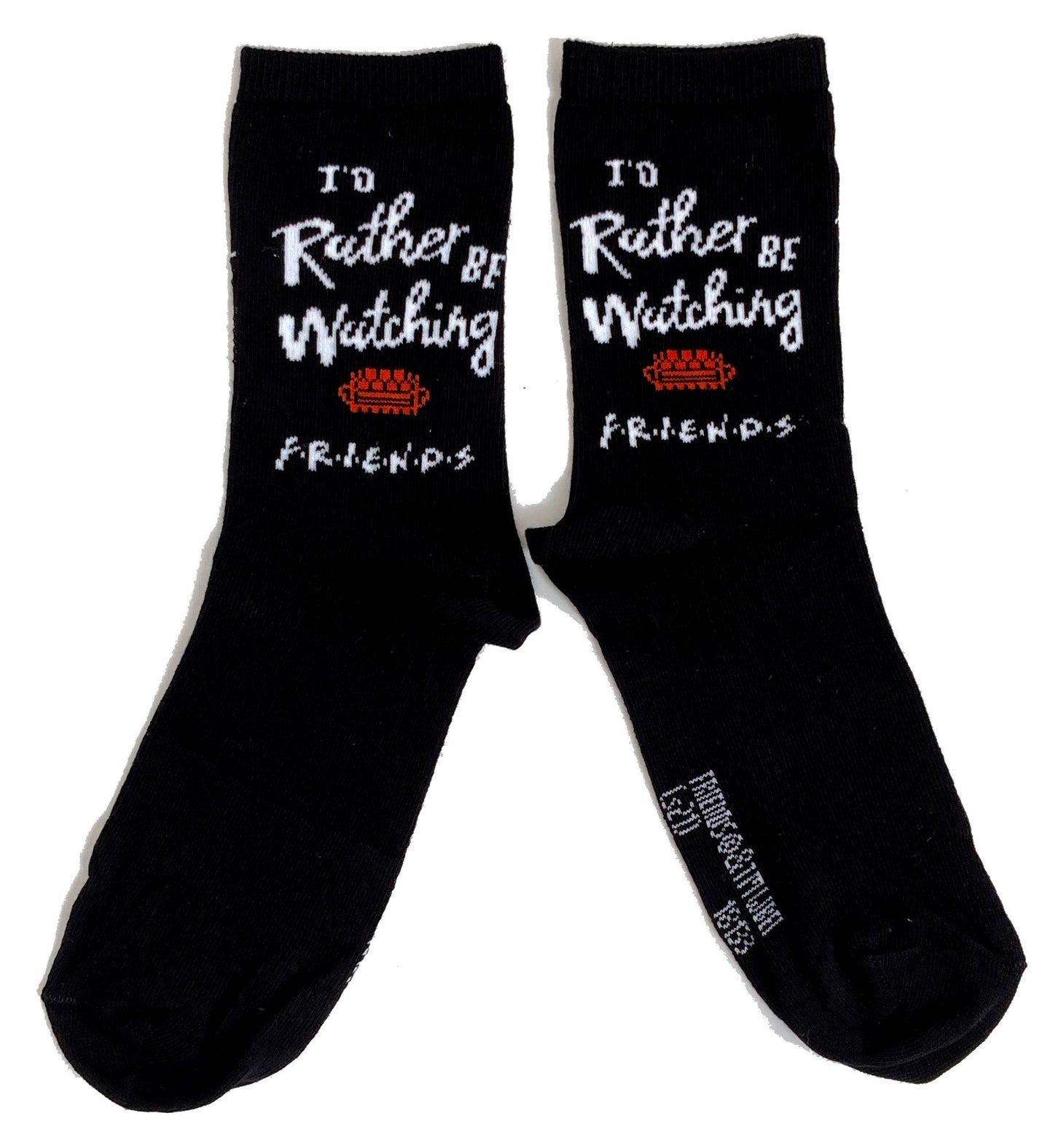 Schwarze Socken mit Aufschrift „I'd Rather Be Watching Friends“ für Damen