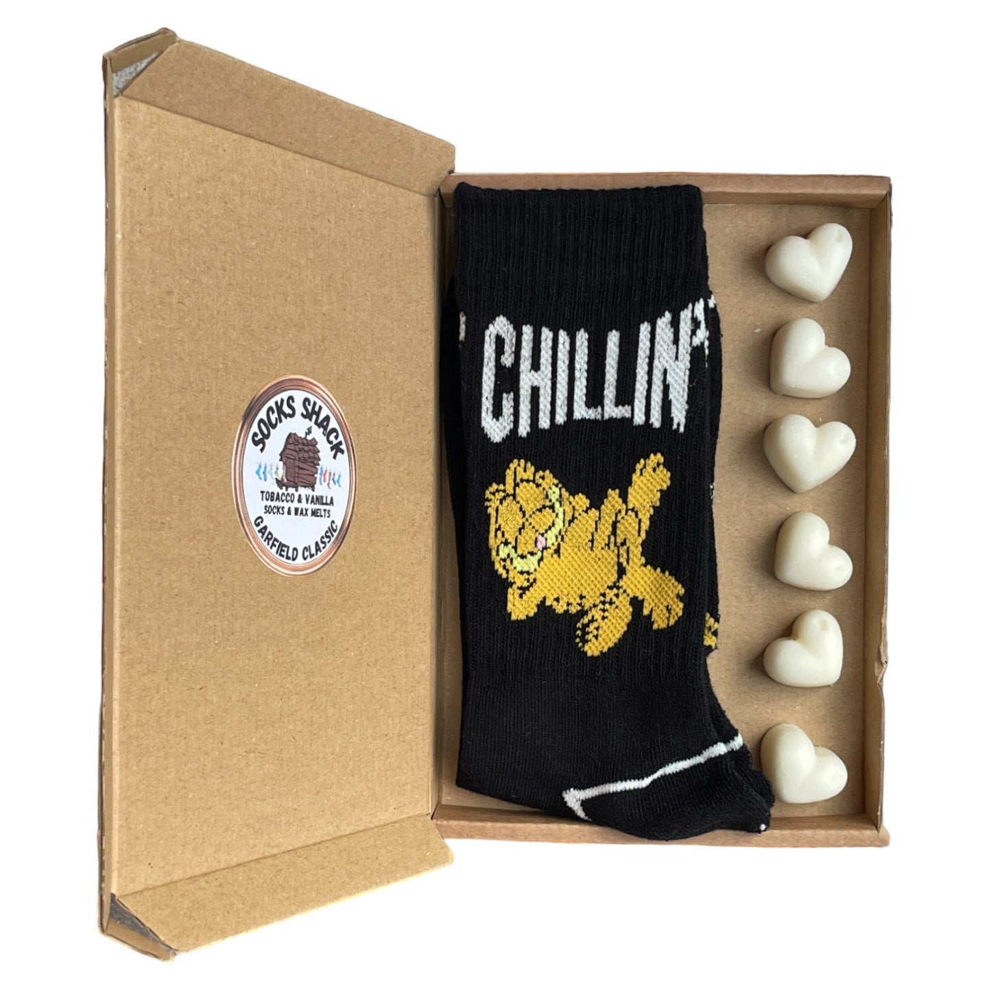 Garfield 'Chillin' Black Ribbed Mens Socks & Wax Melts Gift Set Choice Of Fragrance