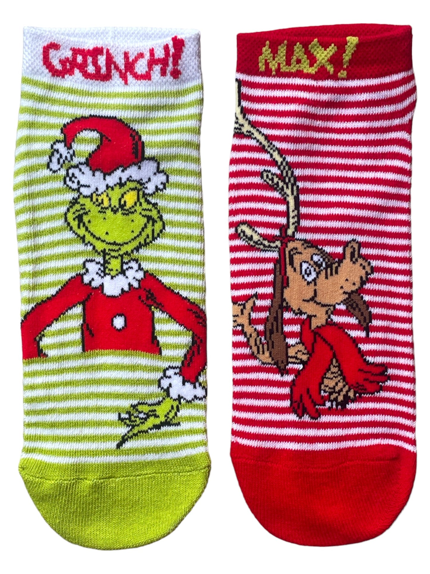 Weihnachtssocken für Damen mit Grinch-Motiv, gestreift