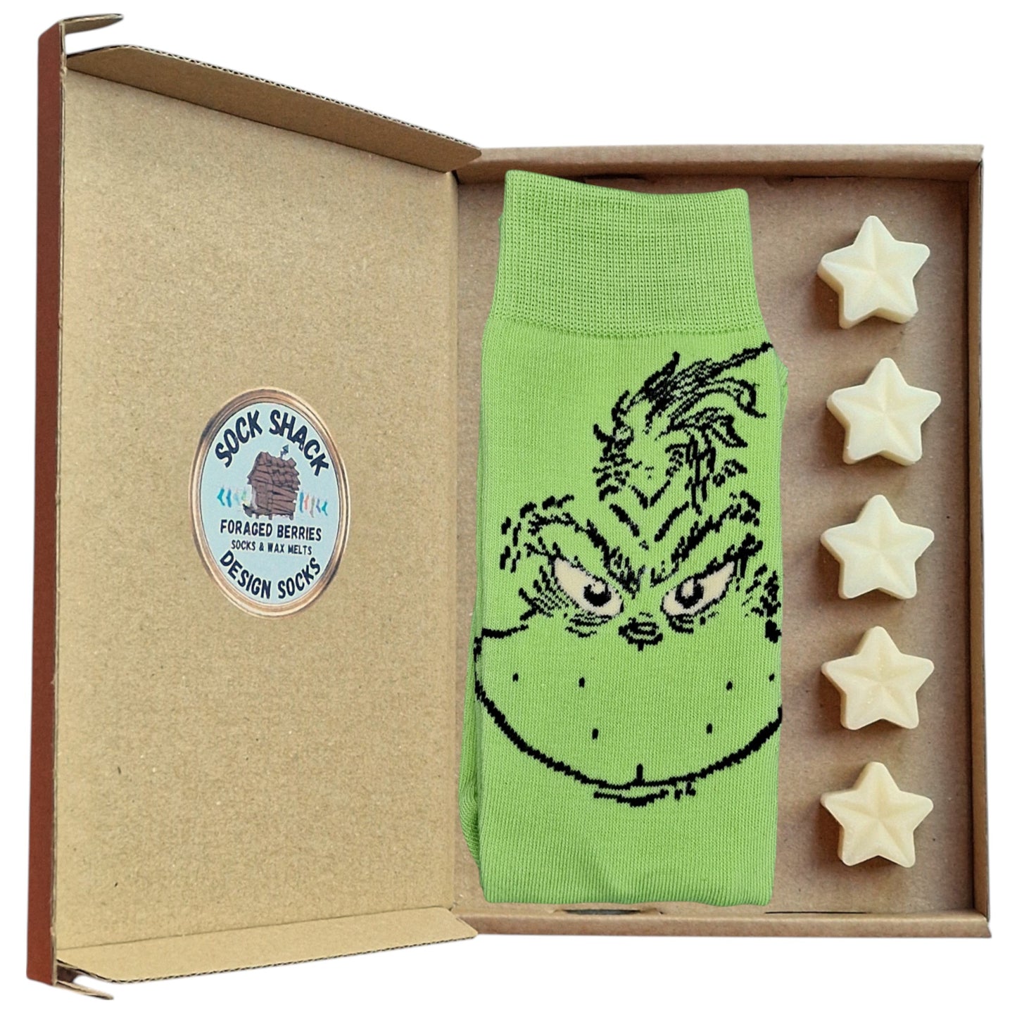 Stink Stank Stunk Green Grinch Christmas Phrase Mens Socks & Wax Melts Gift Set