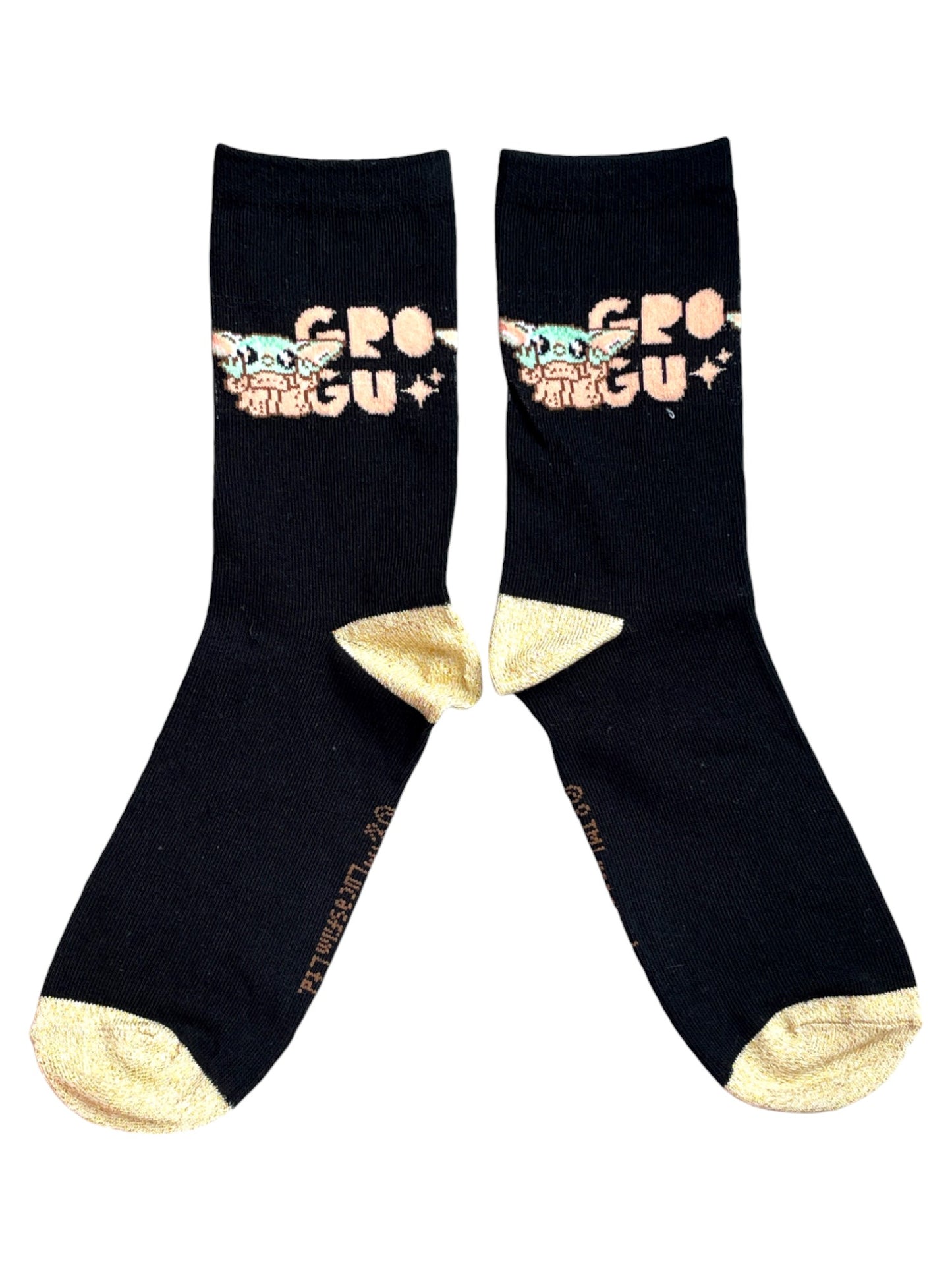Grogu Yoda Waving Logo Stars Gold Heel Ladies Socks