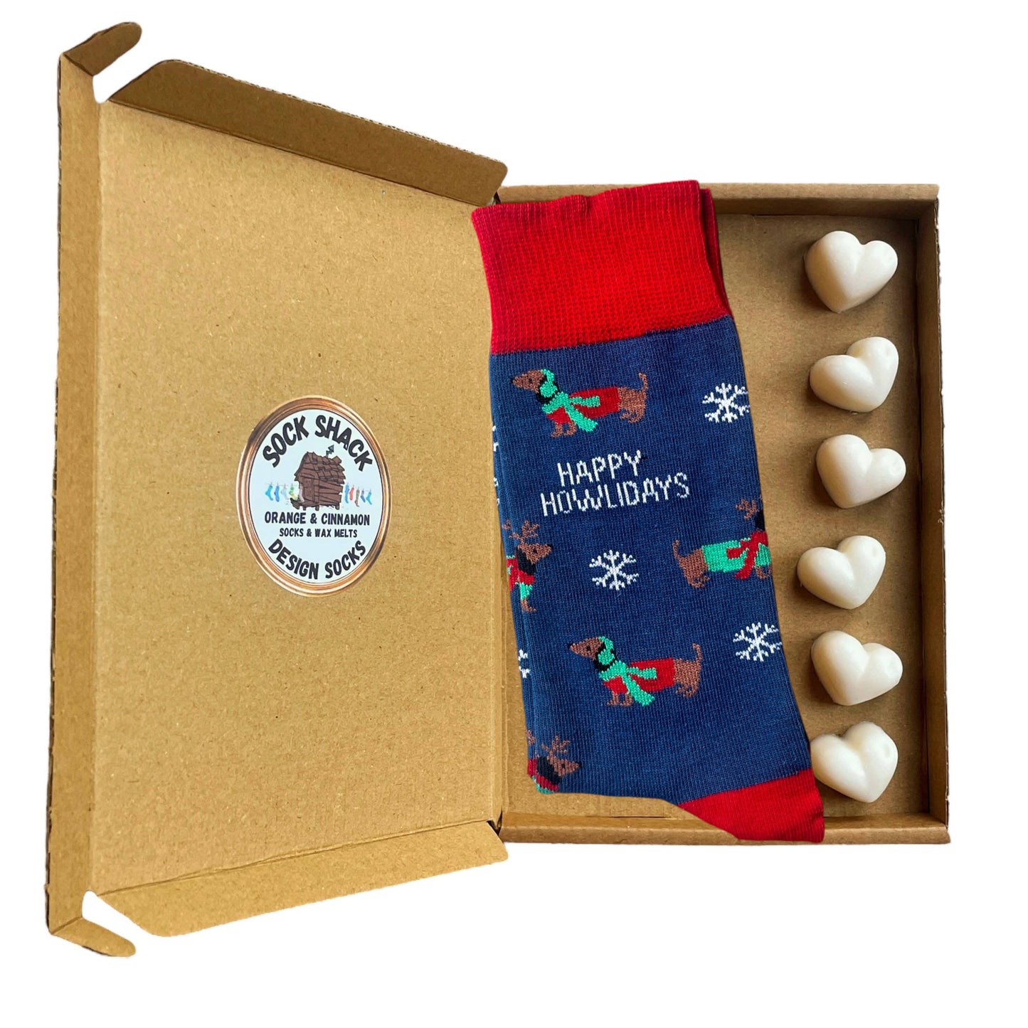 Happy Howlidays Dachshund Dog Christmas Mens Socks & Wax Melts Gift Set Choice Of Fragrance