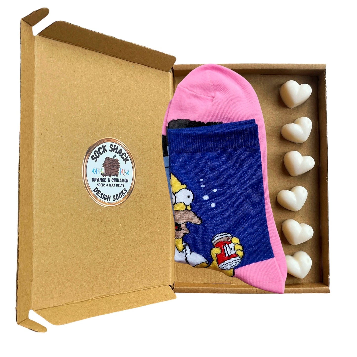 Homer Simpson Beer Can Short Ankle Mens Socks & Wax Melts Gift Set