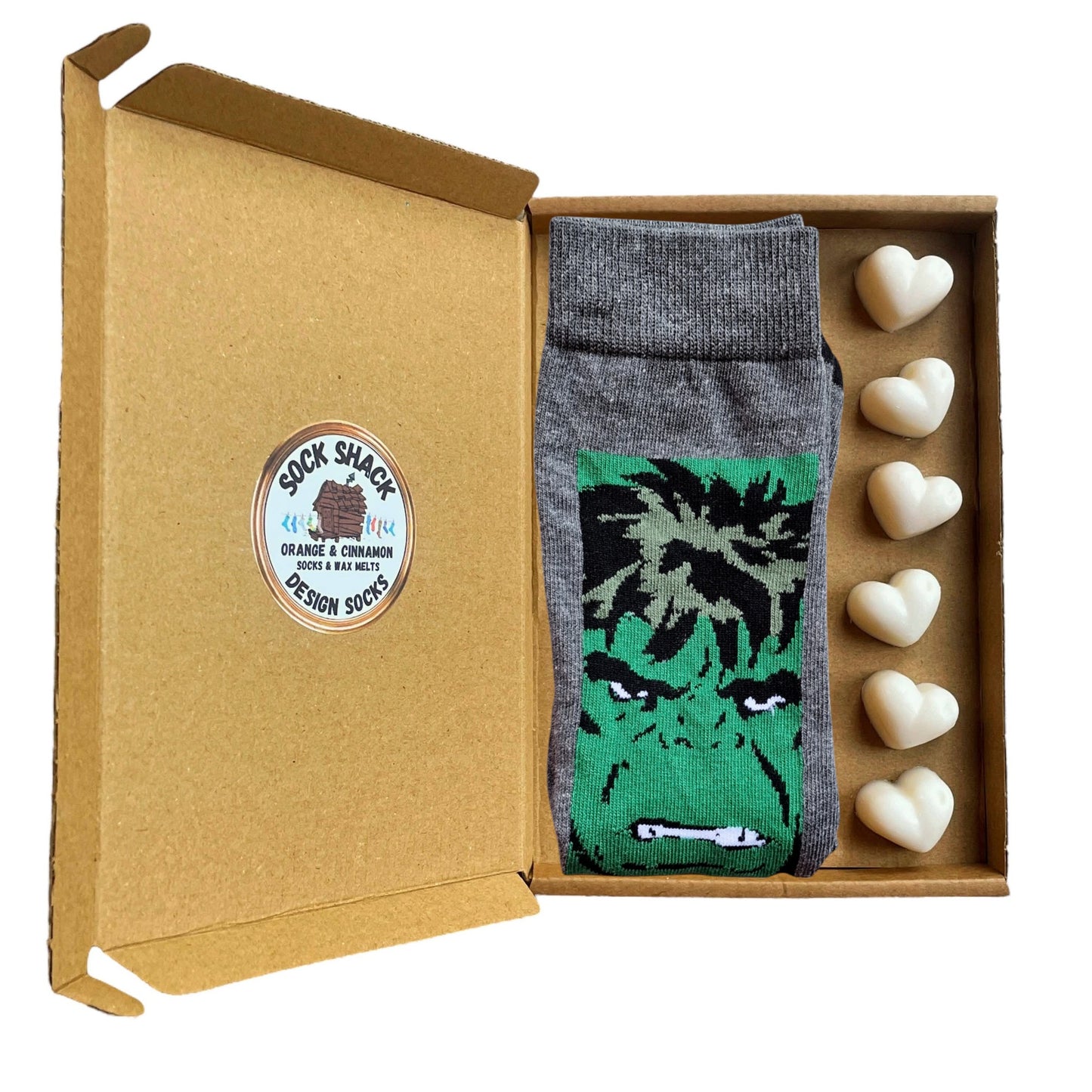 The Incredible Hulk Angry Face Mens Grey Socks & Wax Melts Gift Set