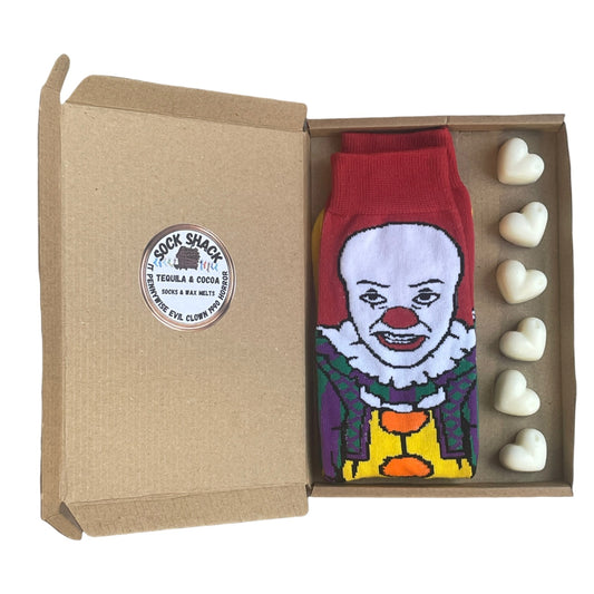 IT Pennywise Evil Clown 1990 Horror Ladies Socks & Wax Melts Gift Set Choice Of Fragrance