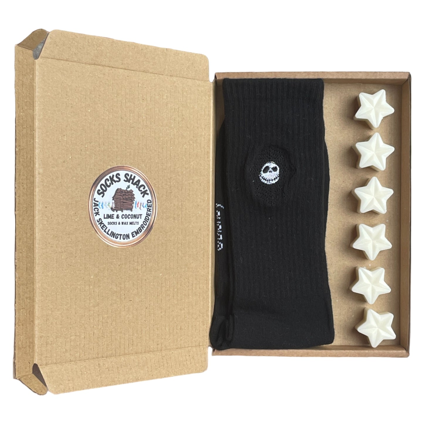 Jack Skellington Face Embroidered Ladies Socks & Wax Melts Gift Set Choice Of Fragrance