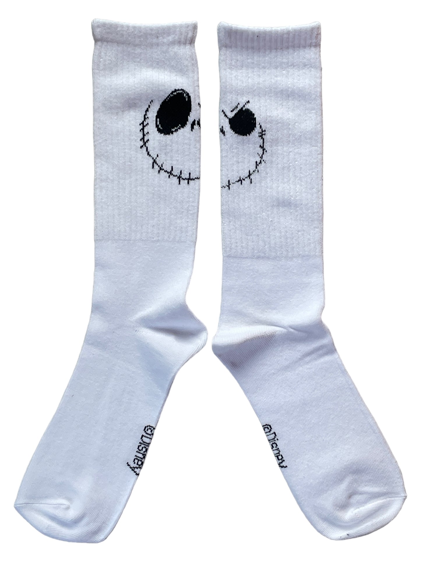 Weiße gerippte Socken mit Jack Skellington-Gesicht für Damen