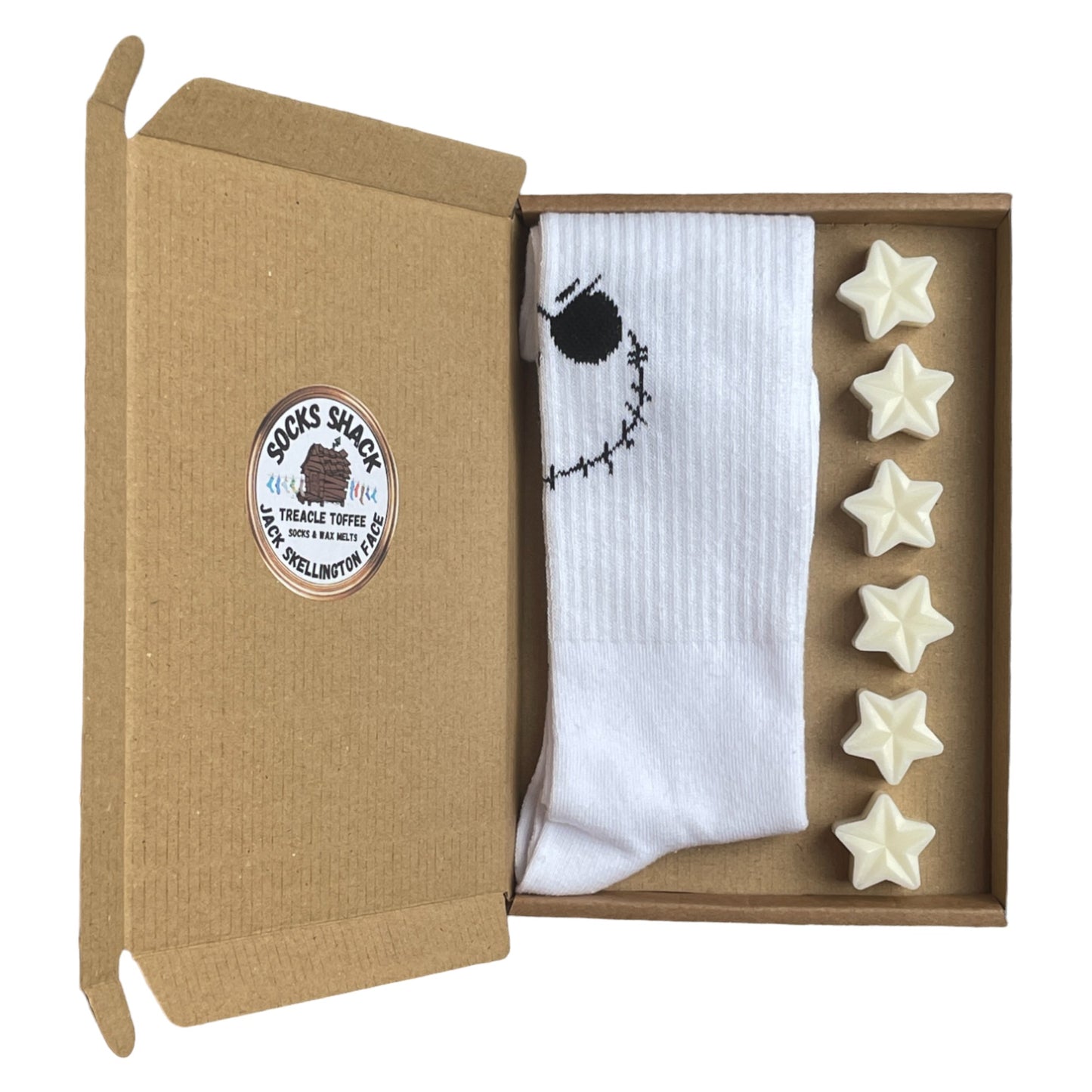 Jack Skellington Face White Ribbed Ladies Socks & Wax Melts Gift Set Choice Of Fragrance