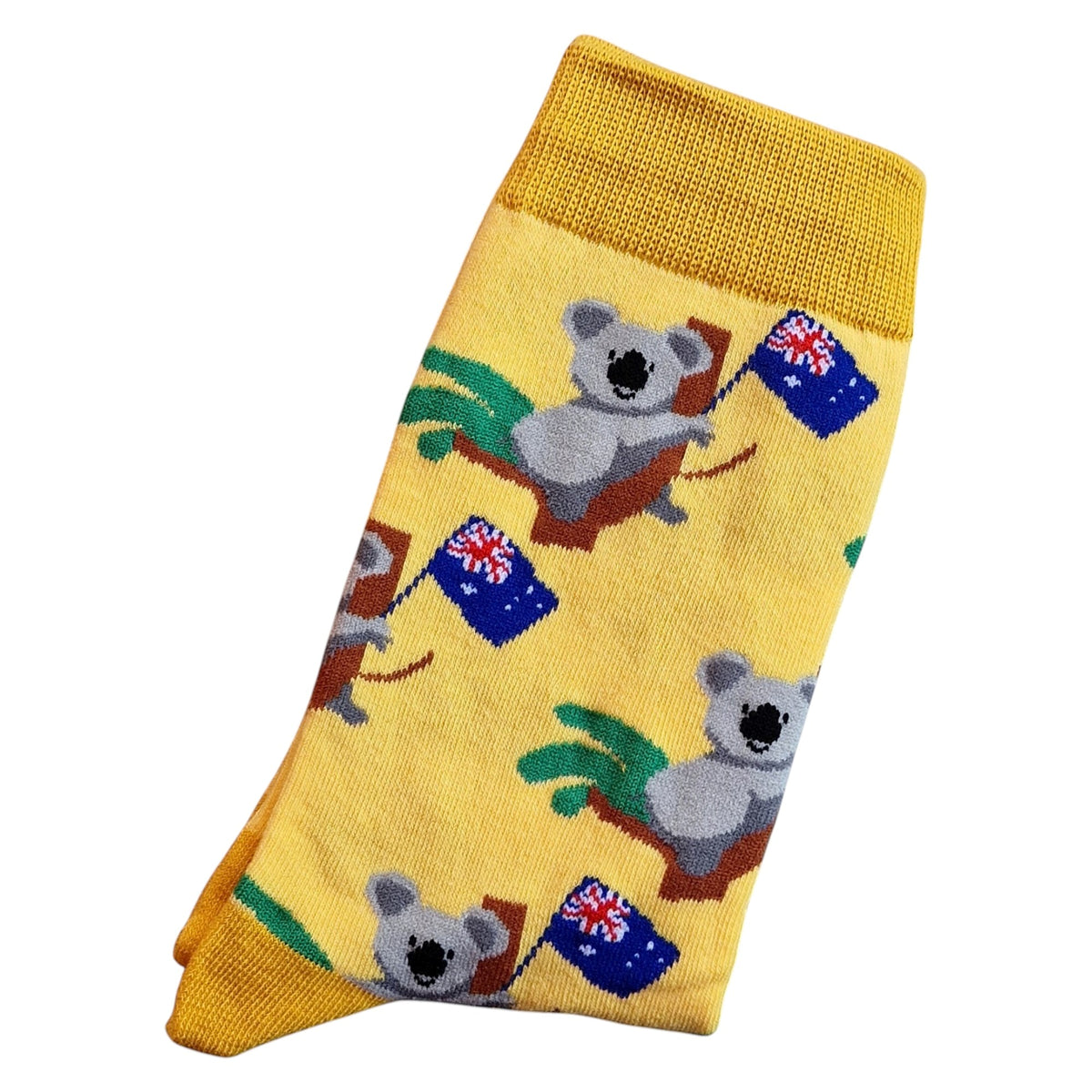 Aussie Koala Bear, Eucalyptus & Australian Flag Ladies Yellow Socks