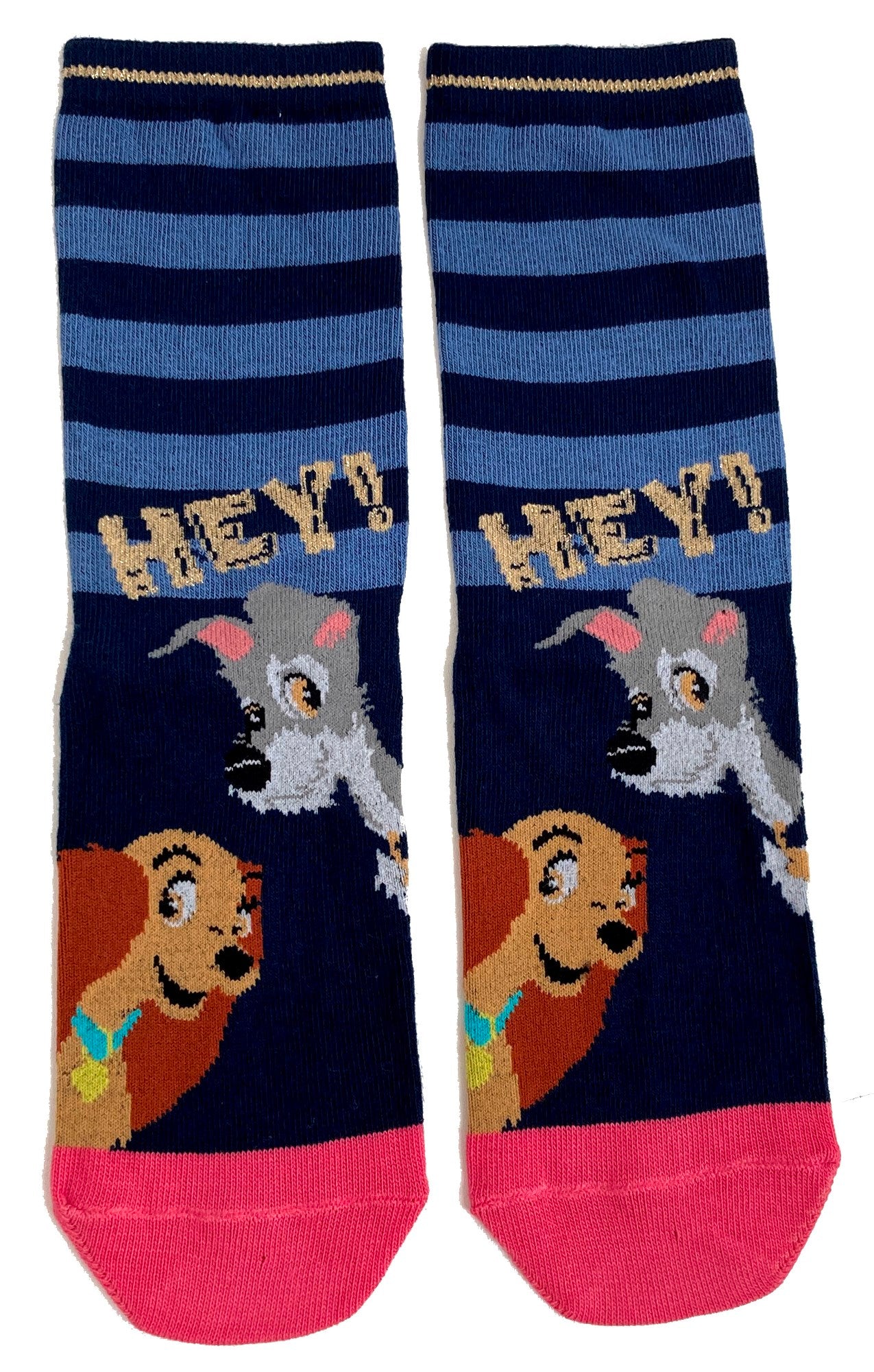 Hey Lady & The Tramp Faces Striped Blue Ladies Socks