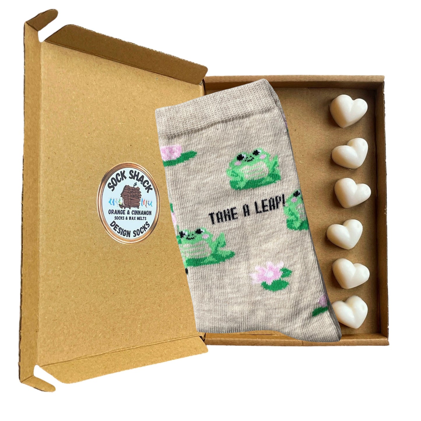 Geschenkset „Take A Leap Frog Amphibian“ für Damen mit Socken und Duftwachs zum Schmelzen, Duftauswahl