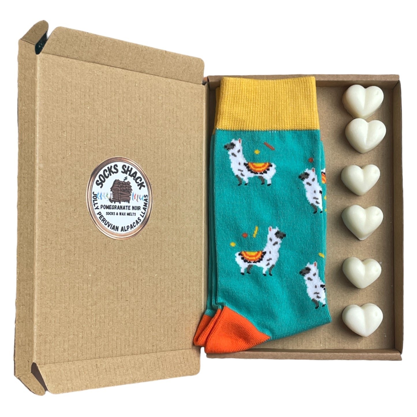Geschenkset „Jolly Herd Of Peruvian Alpacas Lamas“ für Herren mit Socken und Wachs zum Schmelzen, Duftauswahl