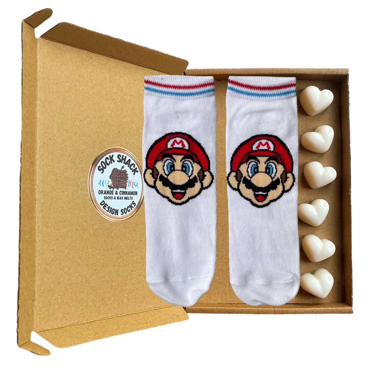 Super Mario Ladies Socks Shoe Liners & Wax Melts Gift Set Choice Of Fragrance