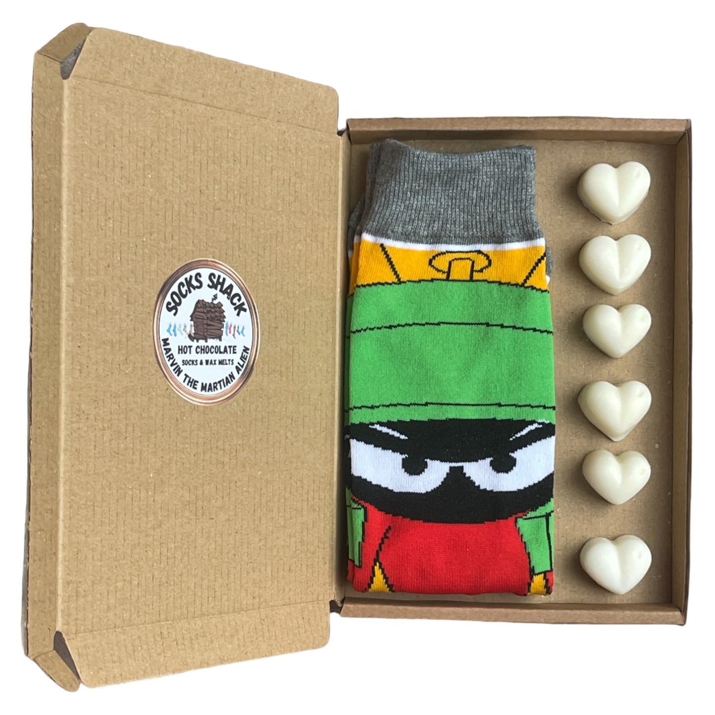 Marvin The Martian Cartoon Alien Mens Socks & Wax Melts Gift Set Choice Of Fragrance