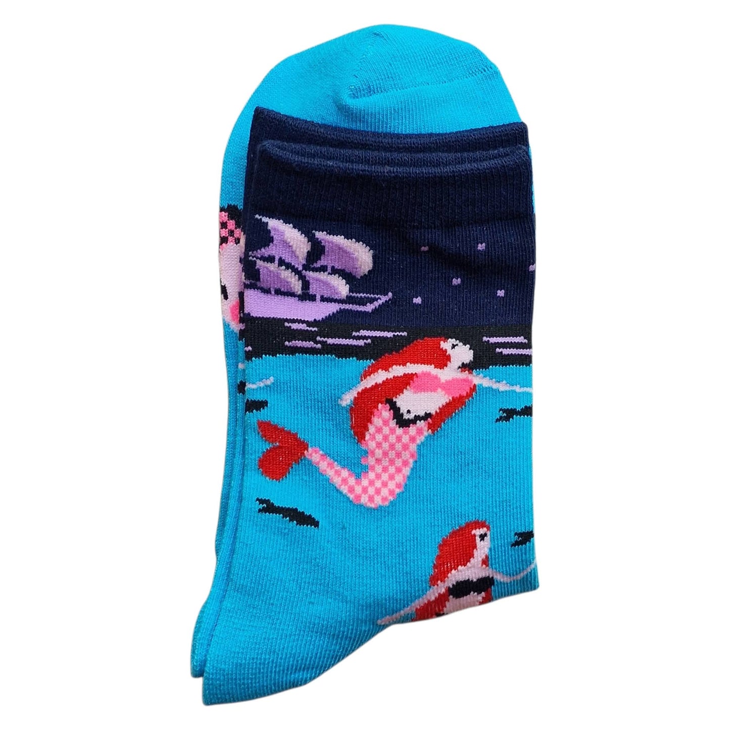 Sirens Of The Deep Nocturnal Mermaids Sailing Ship Ladies Blue Socks