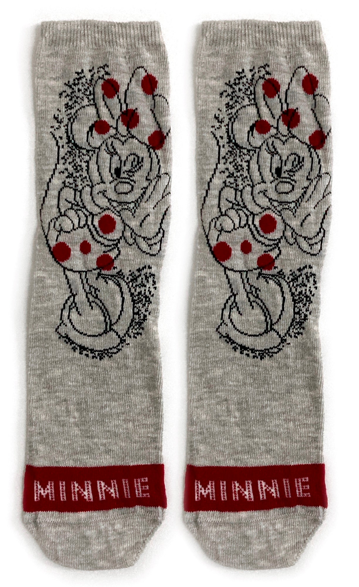 Disney Minnie Mouse Grey & Red Ladies Socks