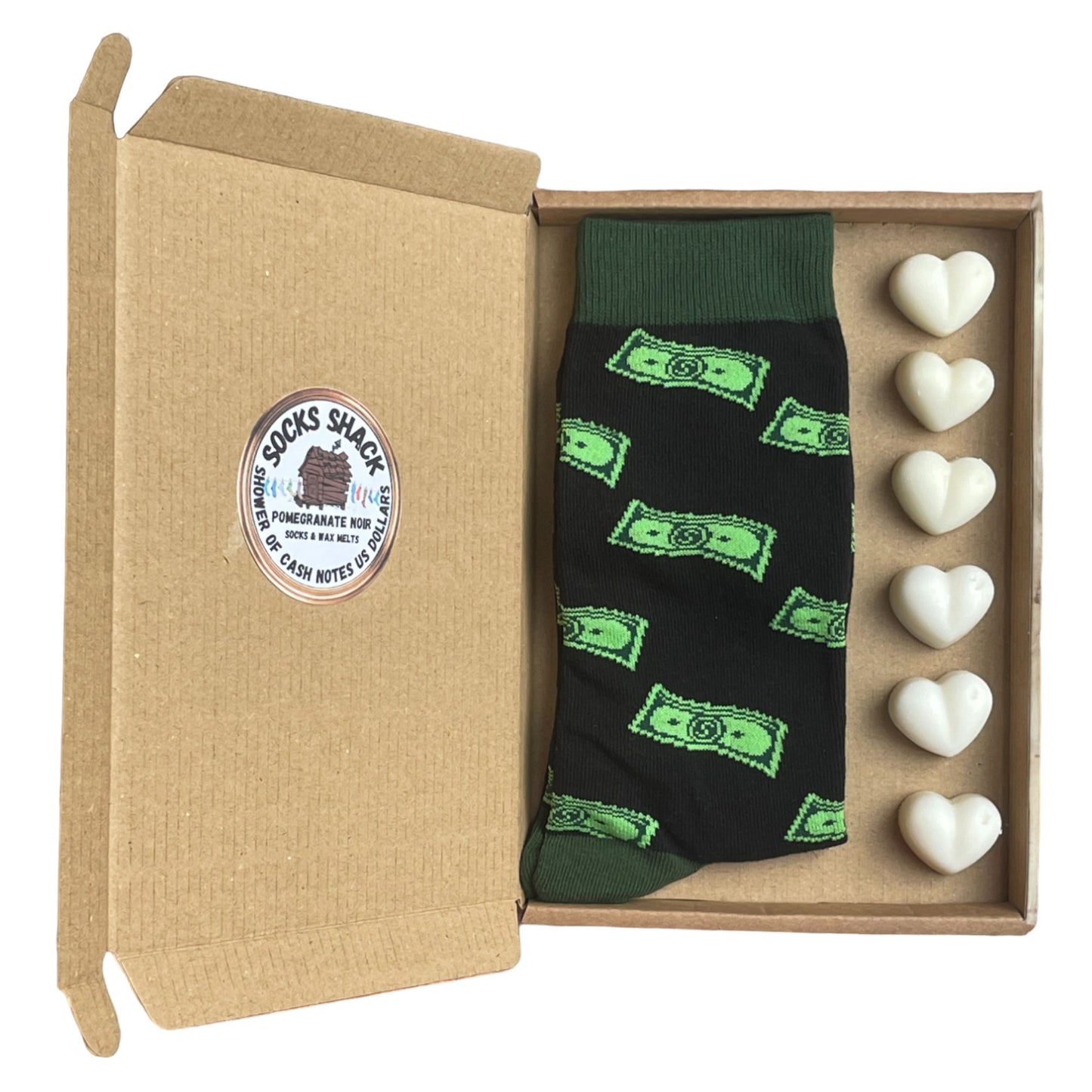 Shower Of Cash Notes US Dollars Mens Socks & Wax Melts Gift Set Choice Of Fragrance