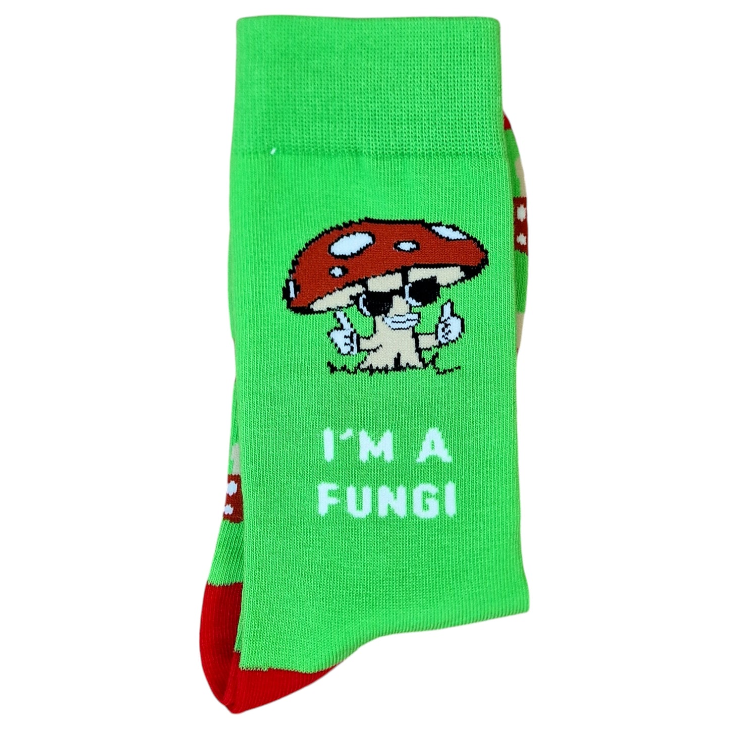 Shroom's Out! "I'm a Fungi" Bright Green Mushroom Gardening Mens Socks